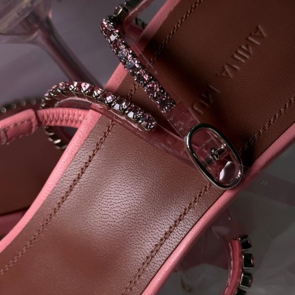 Amina Muaddi Gilda Pink Glass Sandals Size 40 - Picture 10 of 12
